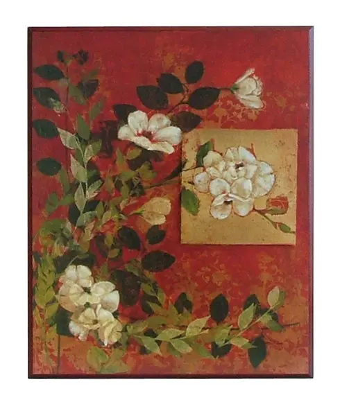 Obraz Białe kwiaty na gałązkach na tle czerwieni i złota 41x51 cm
