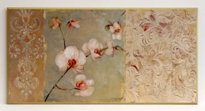 Obraz Białe kwiaty orchidei z ornamentami na płycie 81x41 cm