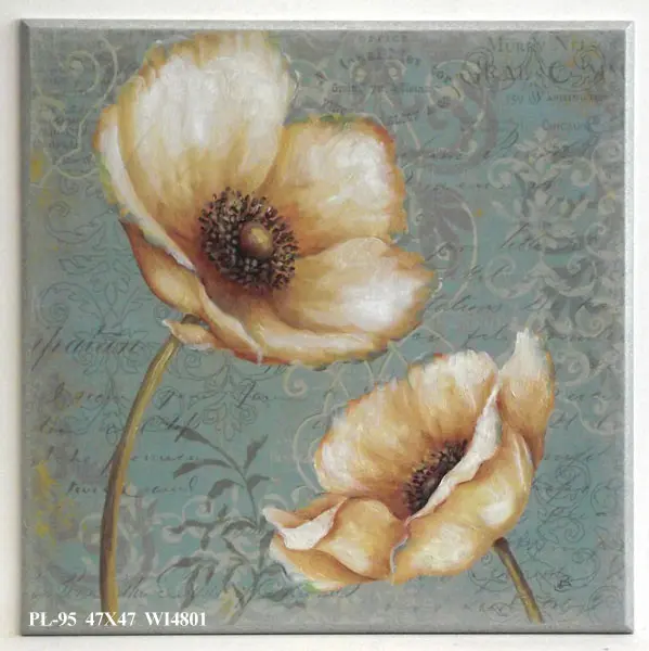Obraz Białe maki na szaroniebieskim tle w ornamenty 47x47 cm