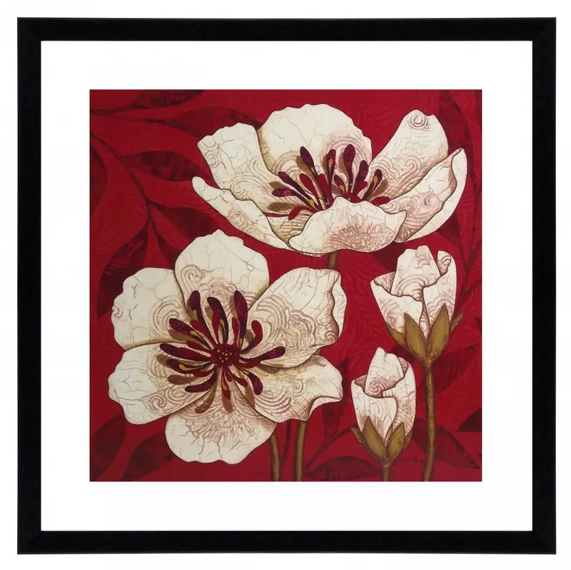 Obraz Białe maki w ornamenty w ramie 60x60 cm