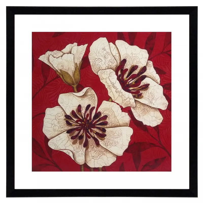 Obraz Białe maki w ornamenty w ramie 60x60 cm