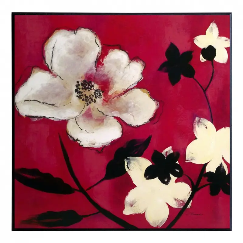 Obraz Białe rysunkowe kwiaty na tle czerwieni 51x51 cm