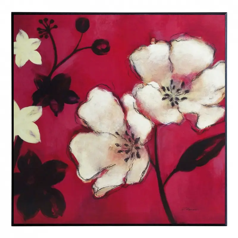 Obraz Białe rysunkowe kwiaty na tle czerwieni 51x51 cm