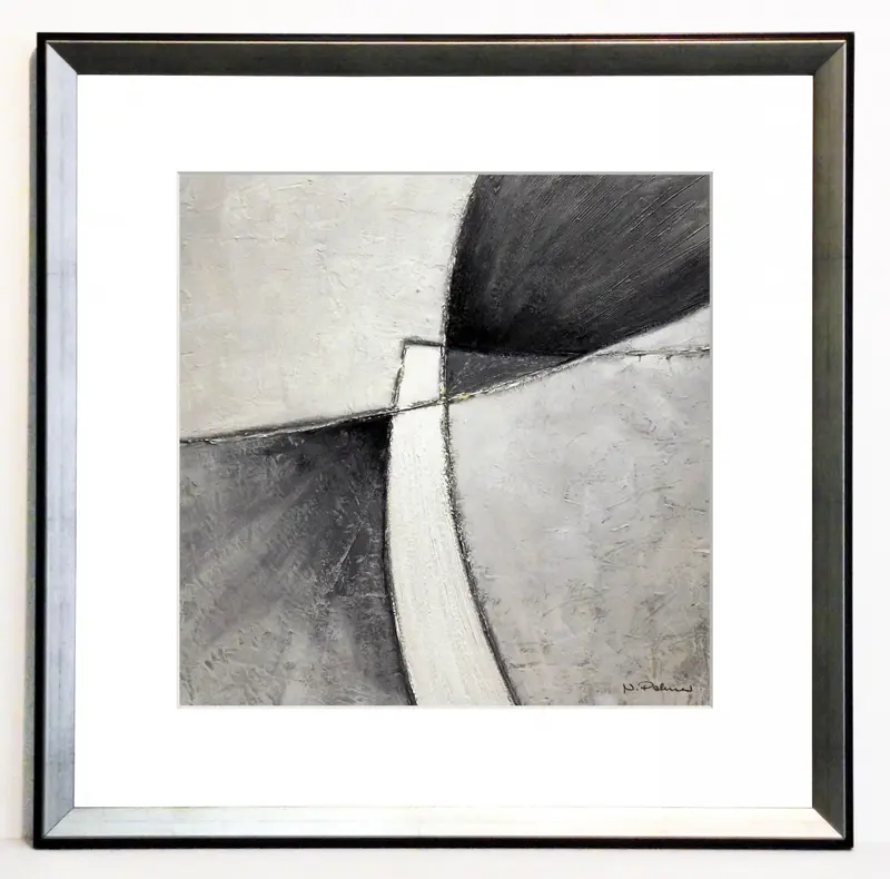 Obraz Biało-szara abstrakcja oprawiona z passe-partout w ramę 40x40 cm