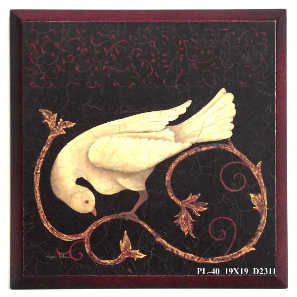 Obraz Biały gołąb na ornamencie na płycie 19x19 cm