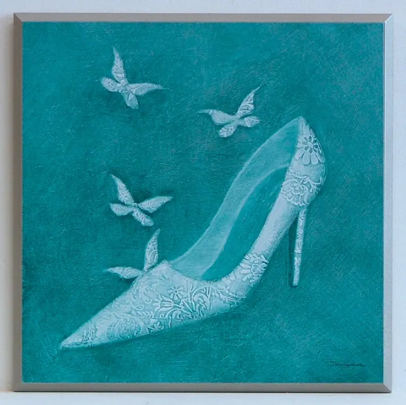 Obraz Biały koronkowy but na zielonym tle 31x31 cm