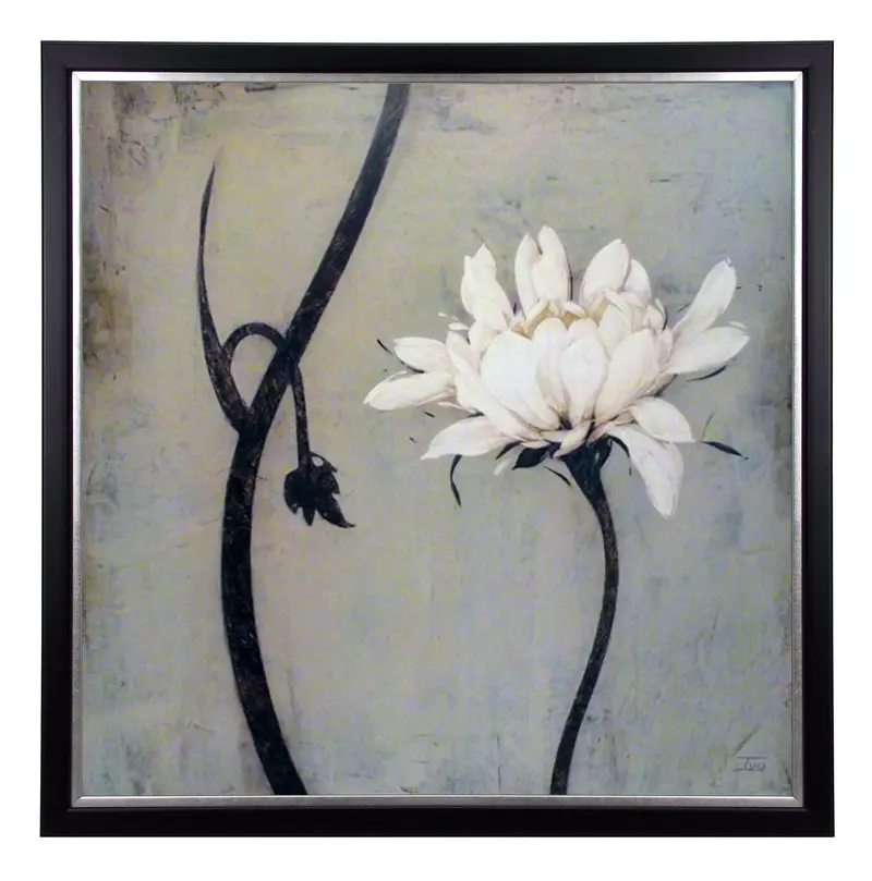 Obraz Biały kwiat i łodygi w ramie 70x70 cm