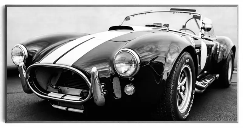 Obraz Black Cobra, czarno-biała fotografia samochodu na płycie 71x36 cm