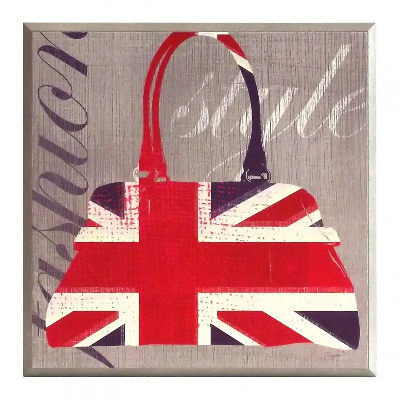 Obraz Brytyjska moda, torba z flagą Wielkiej Brytanii 31x31 cm