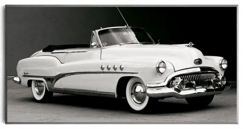 Obraz Buick kabriolet, czarno-biała fotografia samochodu na płycie 71x36 cm