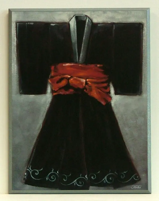Obraz Czarne kimono z czerwonym pasem na płycie 31x41 cm