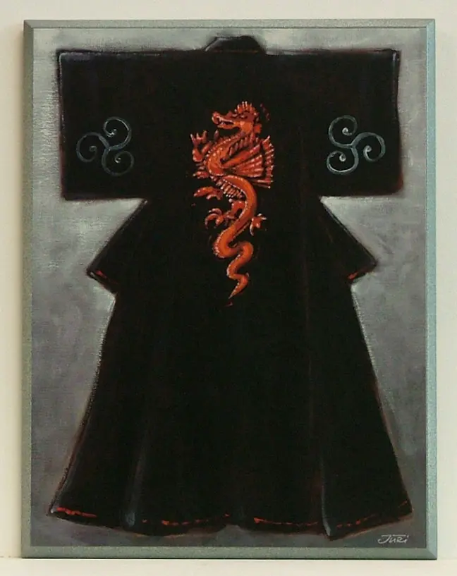 Obraz Czarne kimono z czerwonym smokiem na płycie 31x41 cm