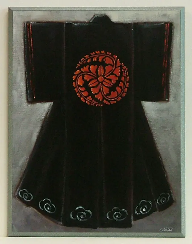 Obraz Czarne kimono z czerwonym znakiem na płycie 31x41 cm