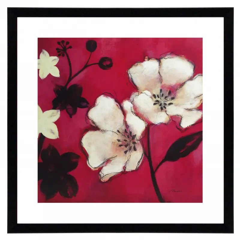Obraz Czarno-białe kwiaty na tle w kolorze fuksji w ramie 60x60 cm