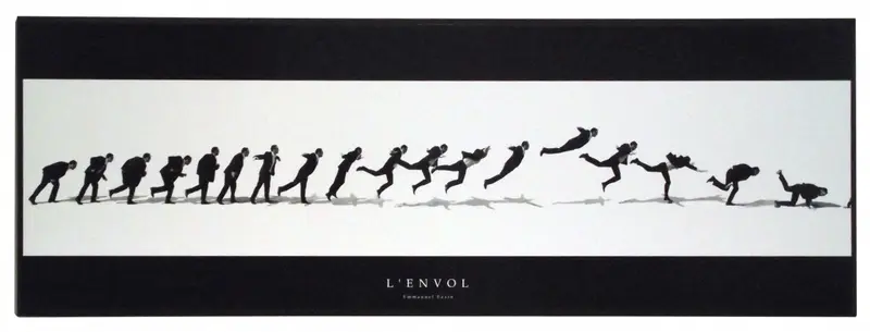 Obraz Czarno-białe panoramiczne zdjęcie skoku 96x34 cm