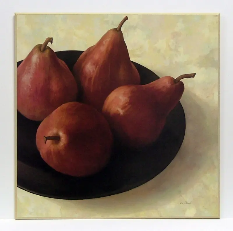Obraz Czerwone gruszki na talerzu 71x71 cm