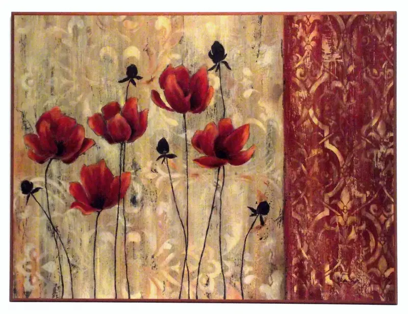 Obraz Czerwone kwiaty na tle złotych ornamentów 81x61 cm
