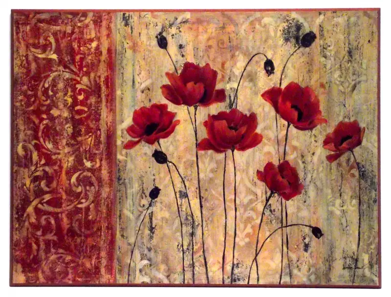 Obraz Czerwone kwiaty na tle złotych ornamentów 81x61 cm