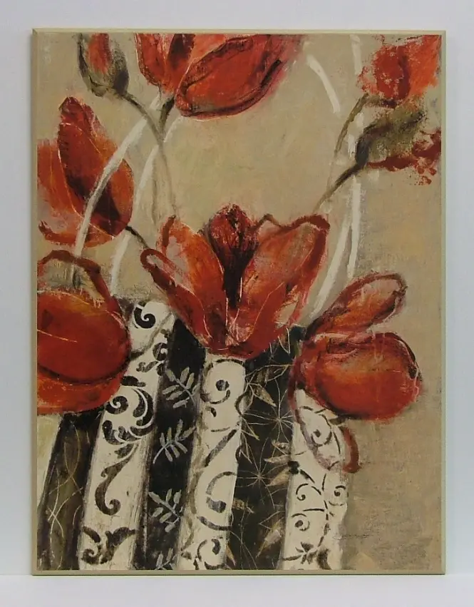 Obraz Czerwone tulipany w donicy we wzory 61x81 cm