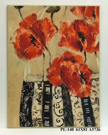 Obraz Czerwone tulipany w donicy we wzory 61x81 cm