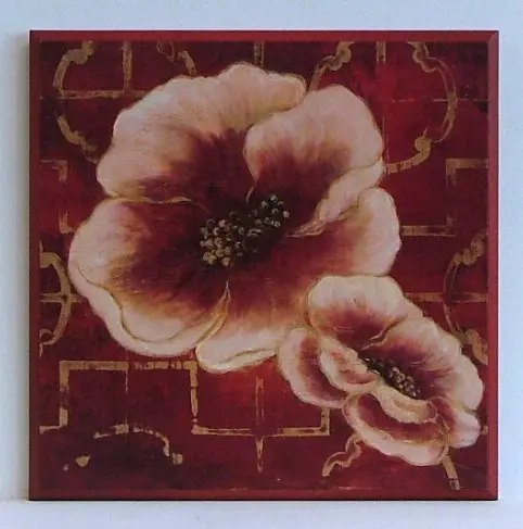 Obraz Czerwono-złote kwiaty na tle mozaiki 31x31 cm
