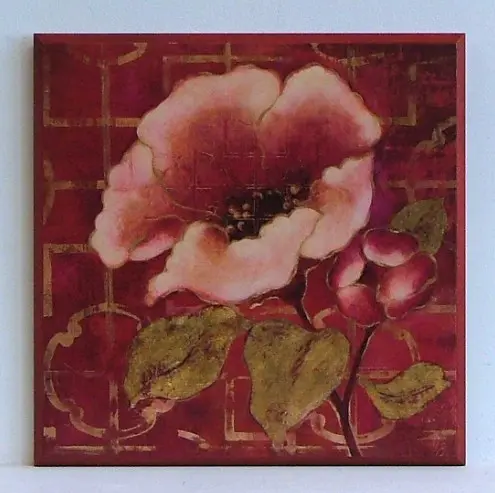 Obraz Czerwono-złote kwiaty na tle mozaiki 31x31 cm
