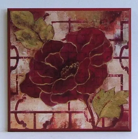 Obraz Czerwono-złote kwiaty na tle mozaiki 31x31 cm