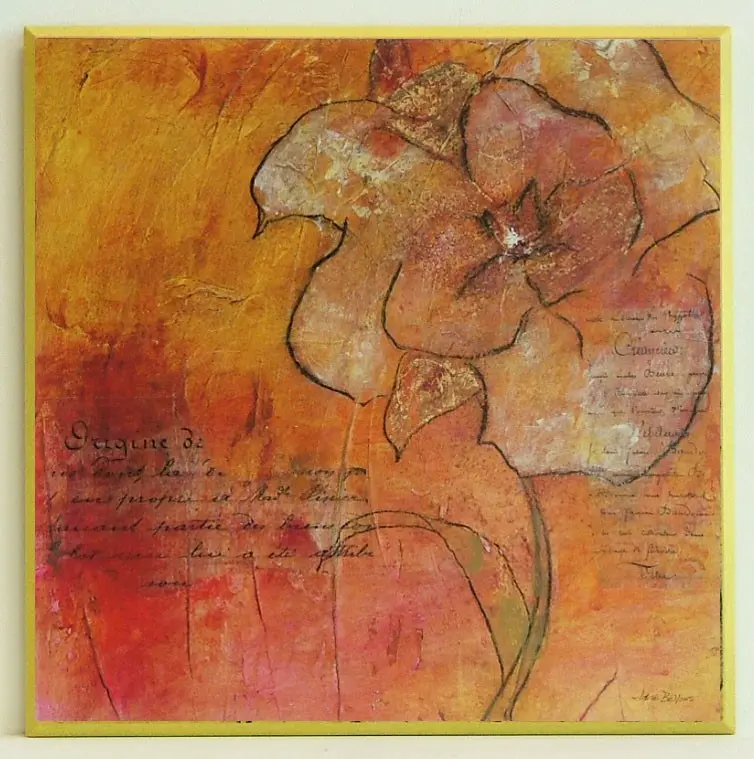Obraz Czerwono - żółta kompozycja z kwiatkiem 41 x41 cm