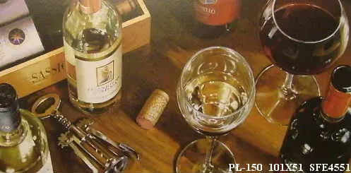 Obraz Drinki i butelki na stole 101x51 cm