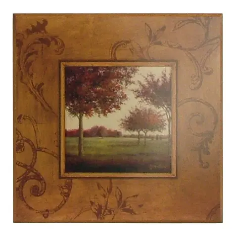 Obraz Drzewka na tle ornamentu na płycie z pogrubieniem 51x51 cm