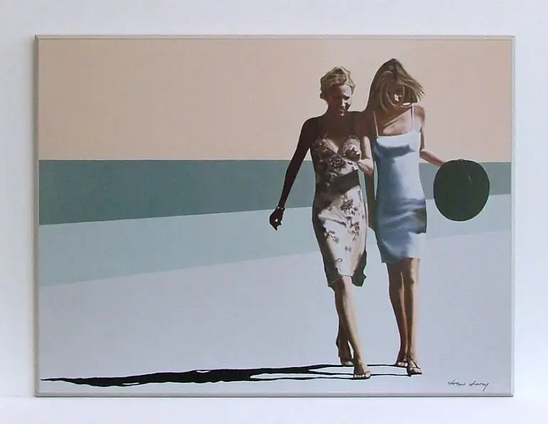 Obraz Dziewczyny idące z kapeluszami 81x61 cm