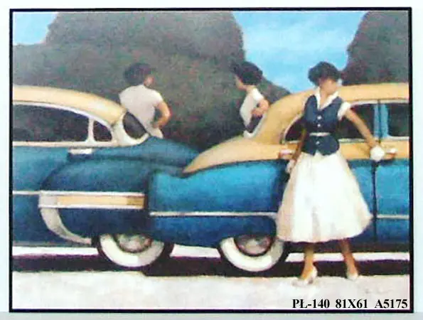 Obraz Dziewczyny przy samochodach retro 81x61 cm
