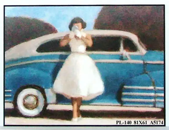 Obraz Dziewczyny przy samochodach retro 81x61 cm