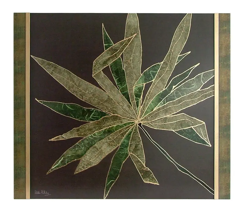 Obraz Egzotyczny liść ze złotą nitką na płycie w półramie 70x70 cm