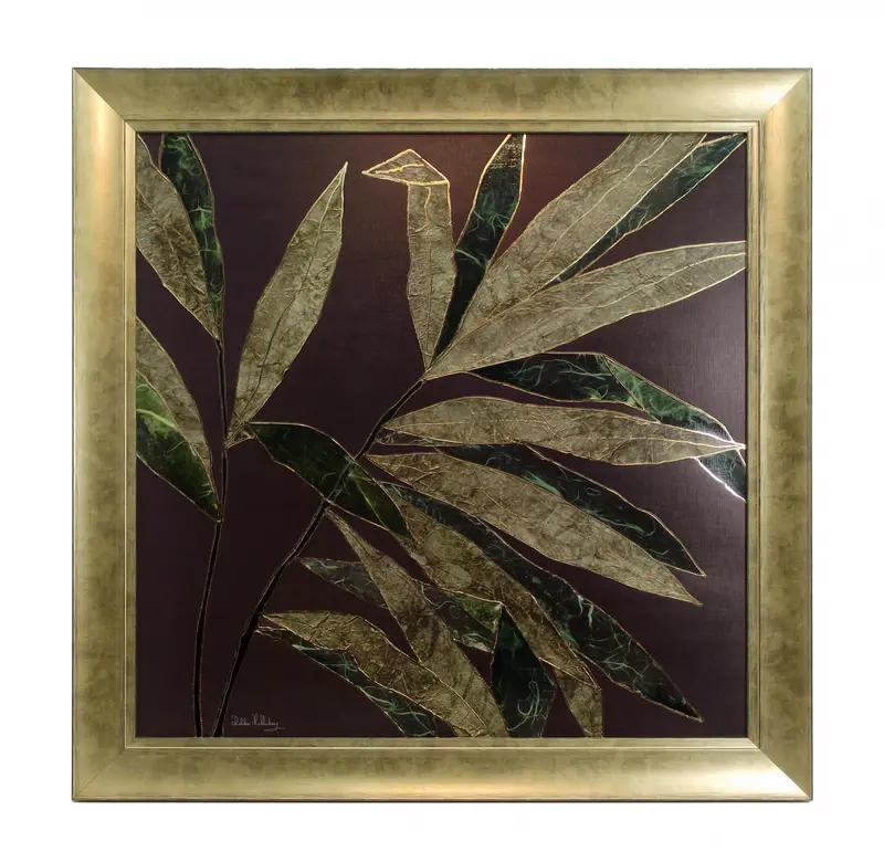 Obraz Egzotyczny liść ze złotą nitką w ramie 70x70 cm