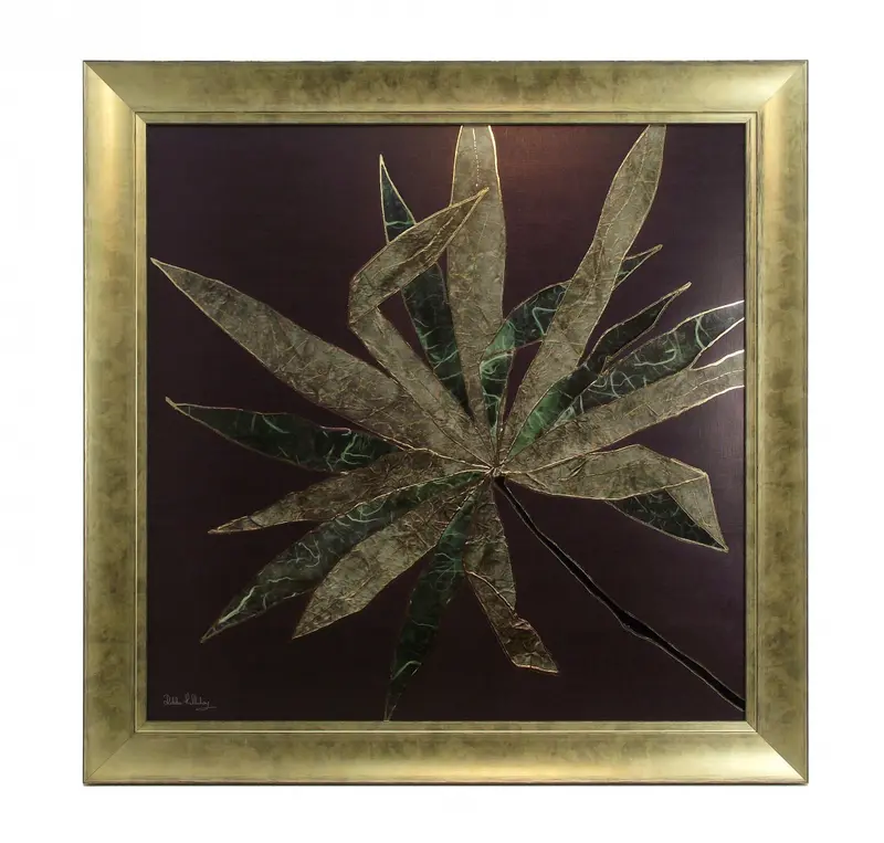 Obraz Egzotyczny liść ze złotą nitką w ramie 70x70 cm