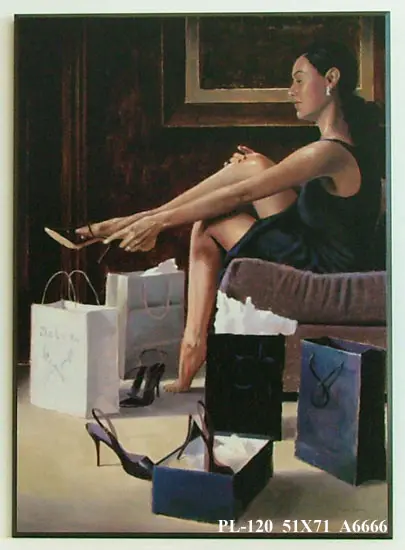 Obraz Elegancka kobieta przymierzająca buty 51x71 cm
