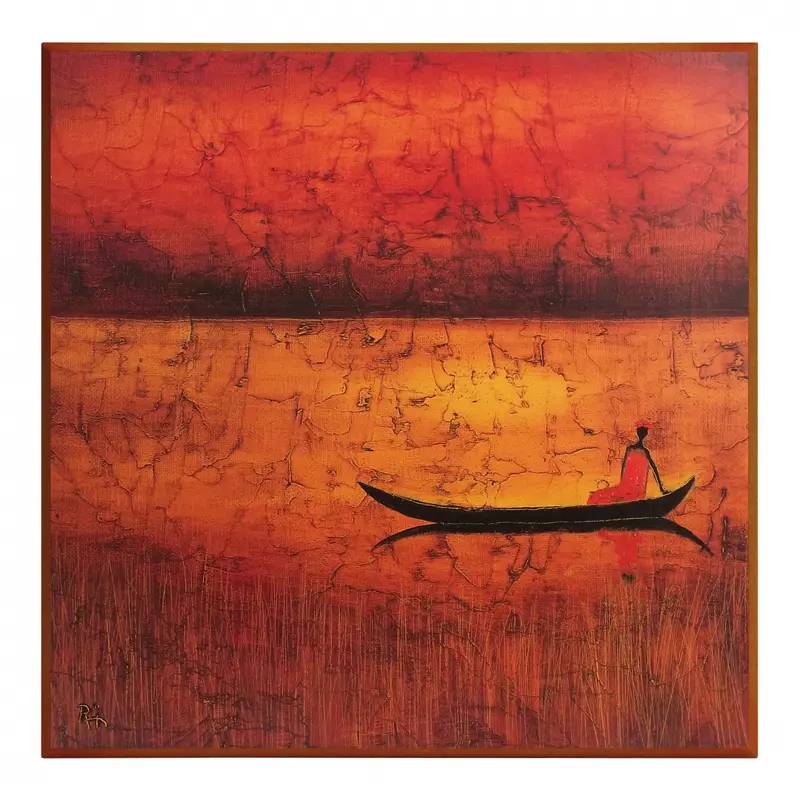Obraz Etniczny pejzaż w czerwieni 51x51 cm