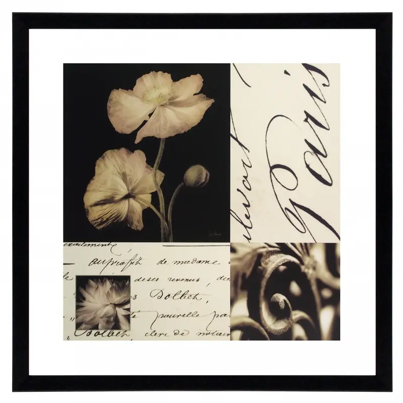 Obraz Fotokolaż z kwiatowymi elementami w ramie z passe-partout 60x60 cm