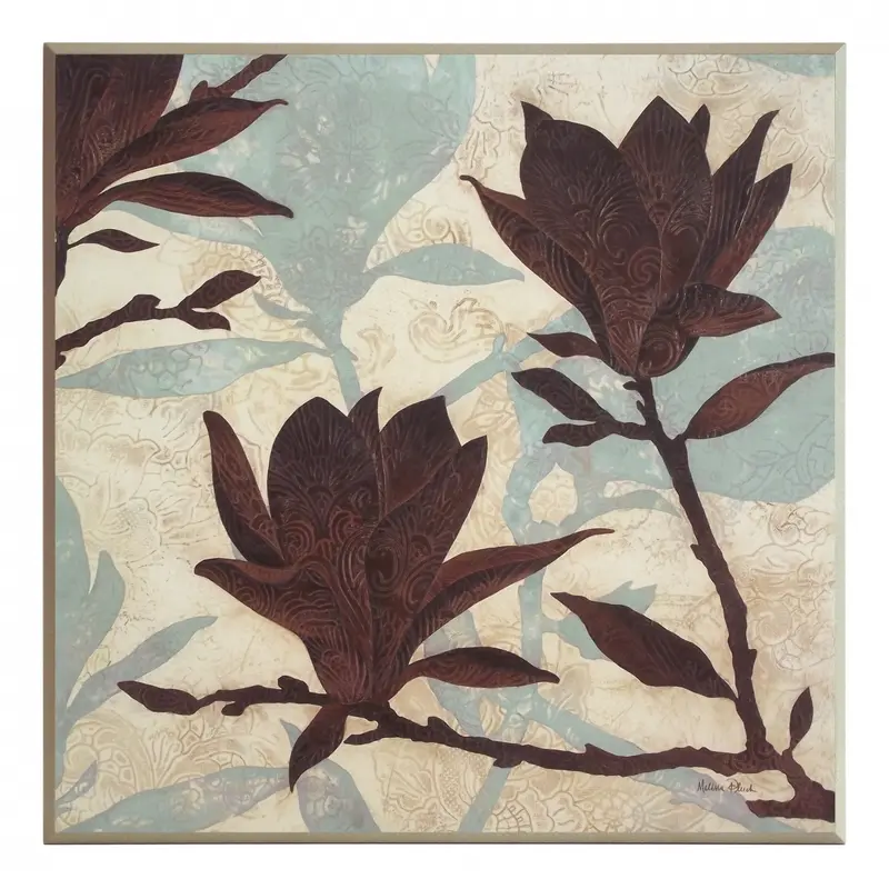 Obraz Gałązki Magnolii na ornamentach na płycie 51x51 cm