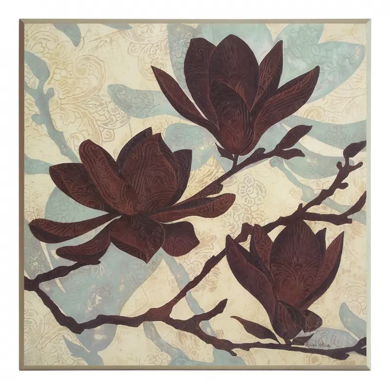 Obraz Gałązki Magnolii na ornamentach na płycie 51x51 cm