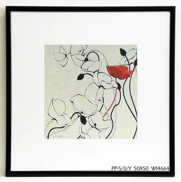 Obraz Graficzne maki z czerwonym akcentem 50x50 cm