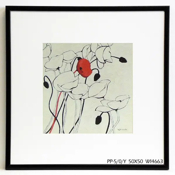 Obraz Graficzne maki z czerwonym akcentem 50x50 cm