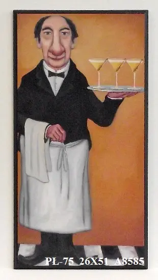 Obraz Grafika, kelner z winem 26x51 cm