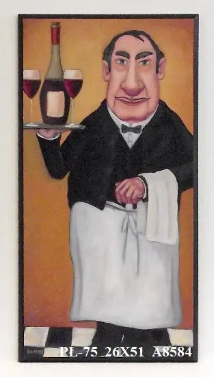Obraz Grafika, kelner z winem 26x51 cm
