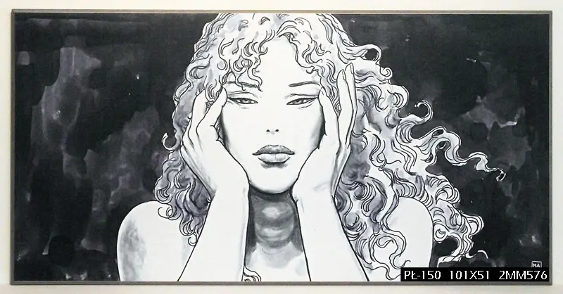 Obraz Grafika, kobieta, czarno-biały portret 101x51 cm