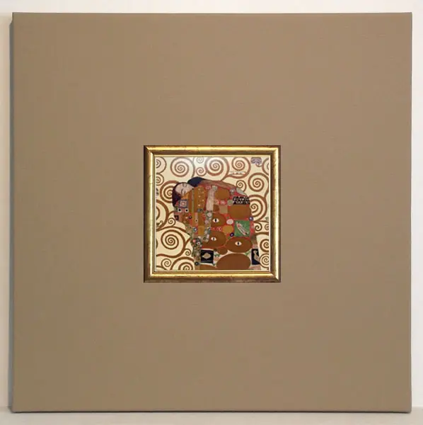 Obraz Gustav Klimt, 'Spełnienie' - miniatura w beżowej ekoskórze 50x50 cm