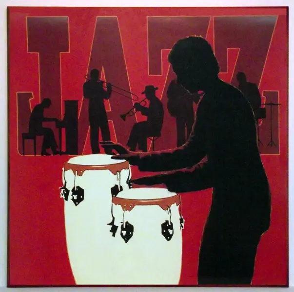 Obraz Jazz,bębny w czerwonym wydaniu 71x71 cm