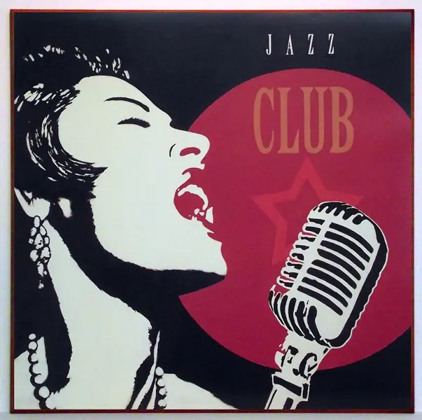 Obraz Jazz, klubowa wokalistka w czerwonym wydaniu 71x71 cm