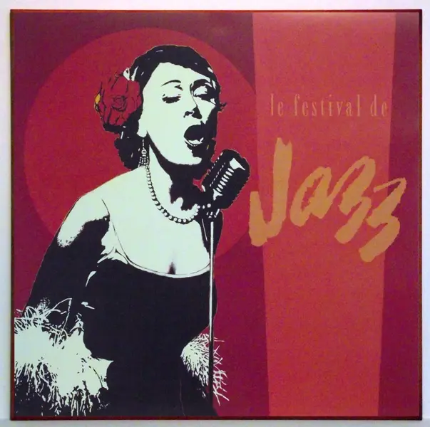 Obraz Jazz, wokalistka na festiwalu w czerwonym wydaniu 71x71 cm